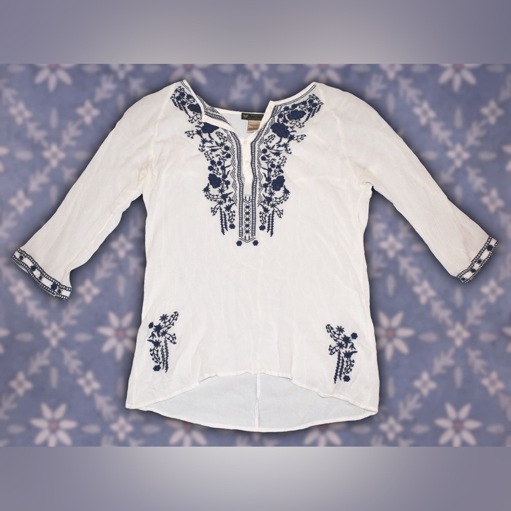 Panache Embroidered Gauze Blouse Sz L